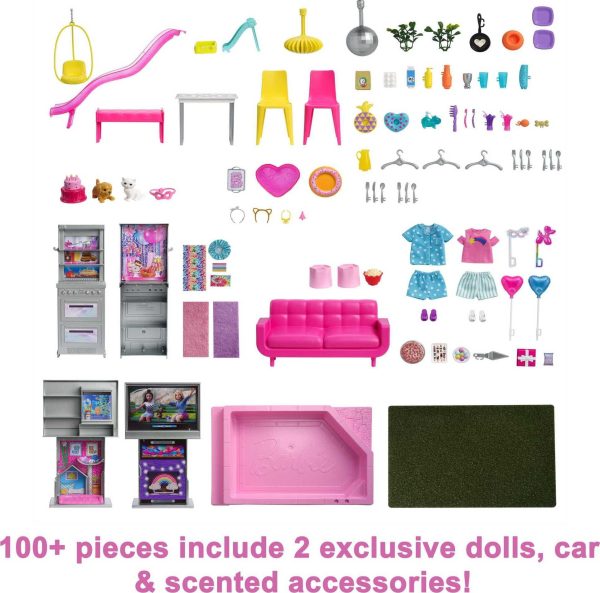 Barbie Deluxe Special Edition 60th DreamHouse Dollhouse Playset with 2 Dolls， Car and 100+ Pieces - Image 5