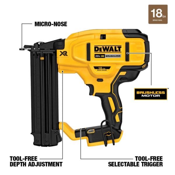 20V MAX XR Lithium-Ion Cordless 18-Gauge Brad Nailer (Tool Only) DCN680B - Image 2