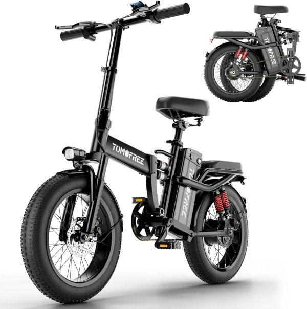 T1 Electric Bike for Adults 1200W Motor, 31MPH, 48V 20AH Folding E-Bike,16 * 3" Tire Mountain Snow Bike LED Display 330lbs Load Capacity - Tomofree Black