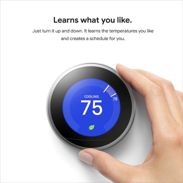 Google Nest Learning Smart Thermostat with WiFi Compatibility (3rd Generation) - Stainless Steel - Image 5