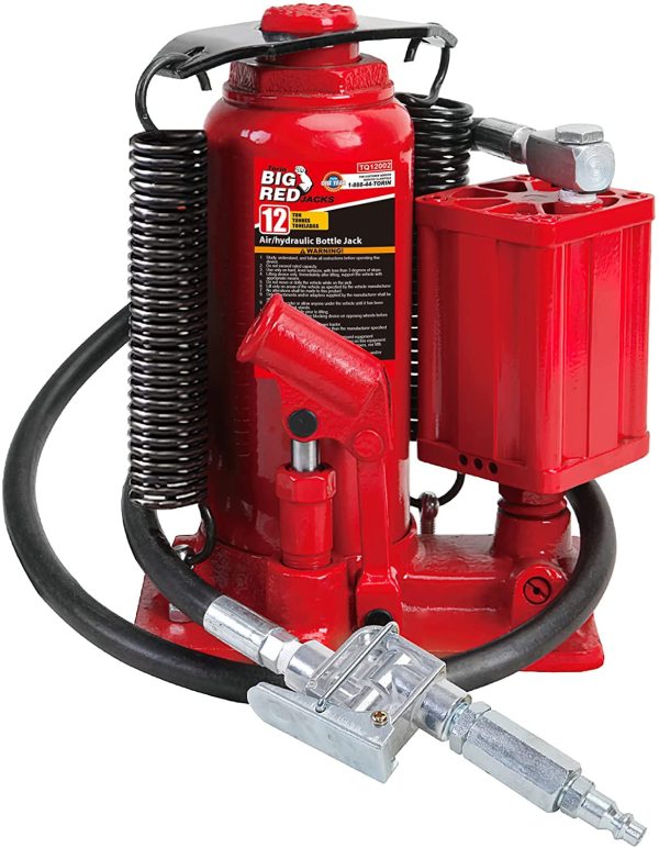 BIG RED 12 Ton Pneumatic Air Hydraulic Bottle Jack with Manual Hand Pump, Red, W9126R