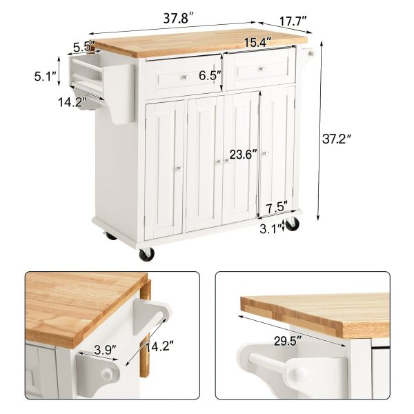 Rolling Kitchen Island Cart with Storage�� Kitchen Cart with Drop-Leaf Rubber Wood Tabletop�� Lockable Wheels�� Trolley Cart Utility Cabinet�� Towel Rack�� Spice Rack Off-White - Image 6