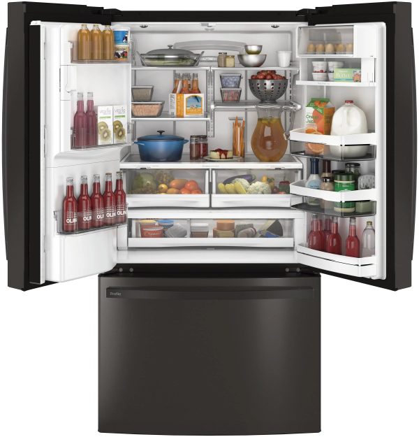 GE Appliances PFE28KBLTS 36 Inch French Door Refrigerator Black Stainless Steel - Image 2