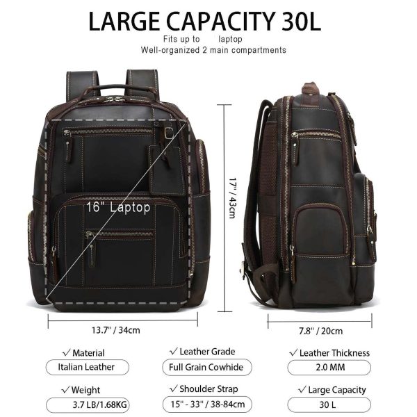 15.6" Full Grain Leather Laptop Backpack - Image 9