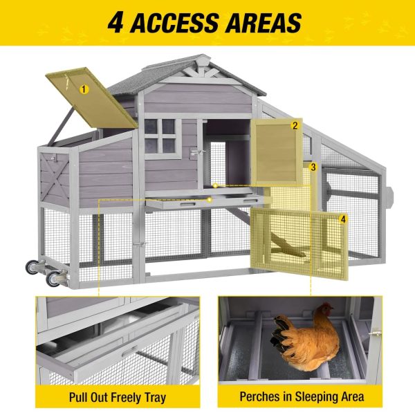 Aivituvin Mobile Chicken Coop Hen House with Wheels Handdrail for 2-4 Chickens - Image 2