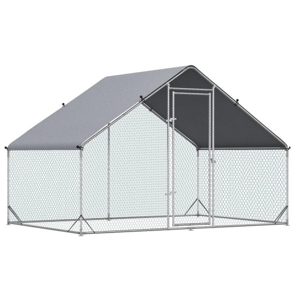 GFVCNIO Metal Coop Run with Cover Walk-In Outdoor Poultry Pen for Rabbits Ducks Large Hen House for Yard 10‘ x 6.5‘ x 6.5‘ Silver