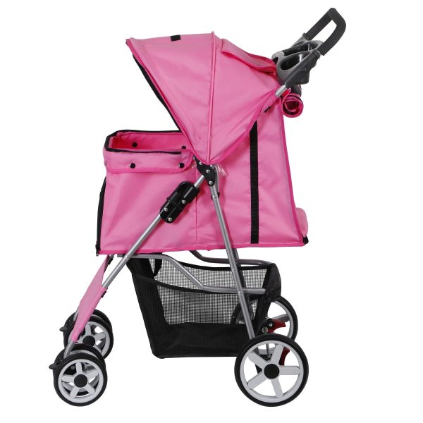 ZENSTYLE 4 Wheels Pet Stroller Foldable Carrier Strolling Cart for Cat Dog w/ Storage Basket Pink - Image 8