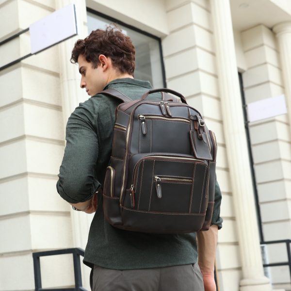 15.6" Full Grain Leather Laptop Backpack