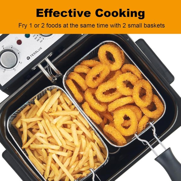 Electric Deep Fryer with Basket for Home Use, Lid with Viewing Window and Odorless Filter, Adjustable Temperature, 5.3 Quart, Stainless Steel - Image 5