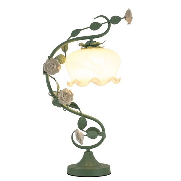 Rose Flower Table Lamp for Bedroom, Stained Glass Desk Lamp Elegant Flower Plug-in Bedside Nightstand Lamp 60W Max Green - Image 10