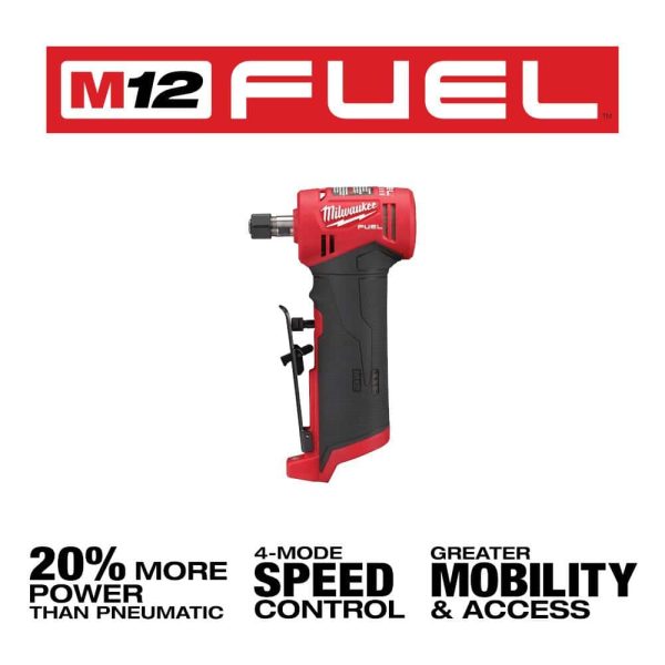 M12 FUEL 12V Lithium-Ion Brushless Cordless 1/4 in. Right Angle and Straight Die Grinder Kit (Tool-Only Kit) 2485-20-2486-20 - Image 4