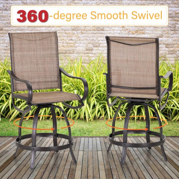 Sophia & William 2 Piece Outdoor Swivel Bar Height Stools Patio Textilene Chairs - Image 6