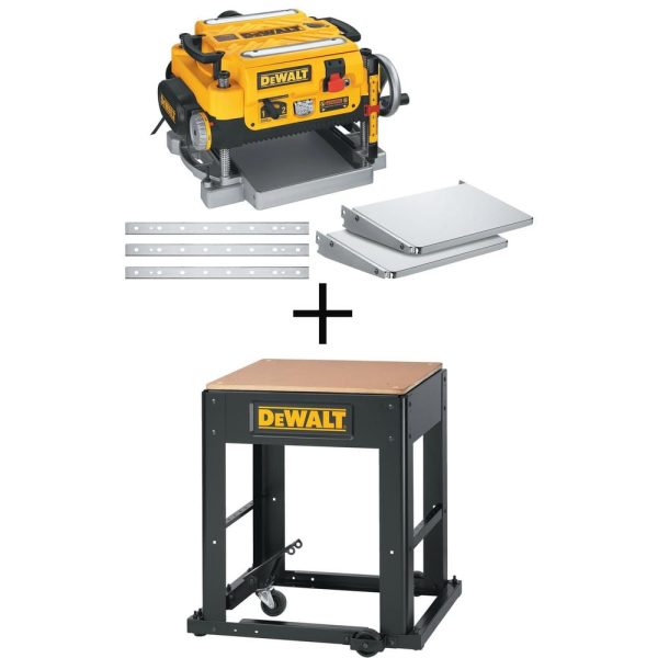 15 Amp 13 in. Corded Heavy-Duty Thickness Planer, (3) Knives, In/Out Feed Tables, and Mobile Thickness Planer Stand DW735XW7350