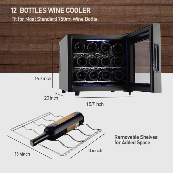 JINJUNYE Wine Cooler Refrigerator, 12 Bottle Wine Fridge Small, Countertop Wine Cooler with Temperature Control, Mini Freestanding Wine Cellars Glass Door for Home, Office, Bar, Gift for Men - Image 13