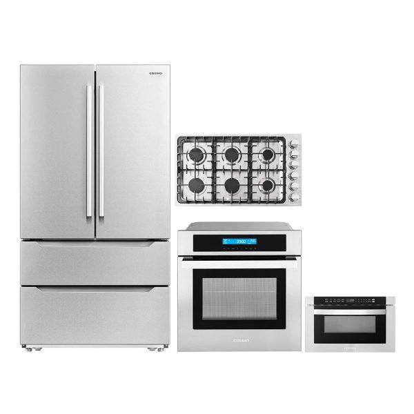 4 Piece Kitchen Package 36" Gas Cooktop 24" Single Electric Wall Oven 24" Built-In Microwave Drawer & Energy Star French Door Refrigerator