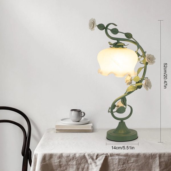 Rose Flower Table Lamp for Bedroom, Stained Glass Desk Lamp Elegant Flower Plug-in Bedside Nightstand Lamp 60W Max Green - Image 4