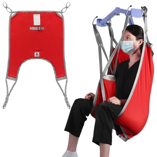 EZ Assistive Patient Lift Sling with Divided Leg for Patient Transfer Red Hoyer Lift Sling, 500lb Weight Capacity (Large Size )