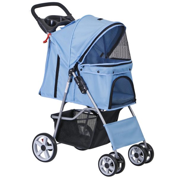 Foldable Carrier Strolling Cart 4 Wheel Pet Stroller for Cat, Dog w/ Cup Holder - Image 17