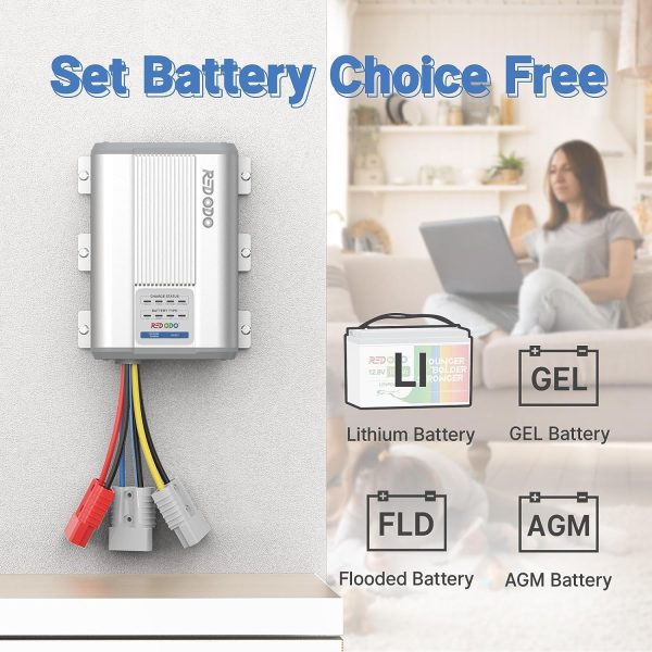 Redodo 12V 40A DC to DC Charger with MPPT, On-Board Charger for AGM, Gel, SLA, Lithium, Dual Input Battery Charger with LED Indicators&Anderson Connector, Using for RV, Camper, Van, Vehicle, Marine - Image 5