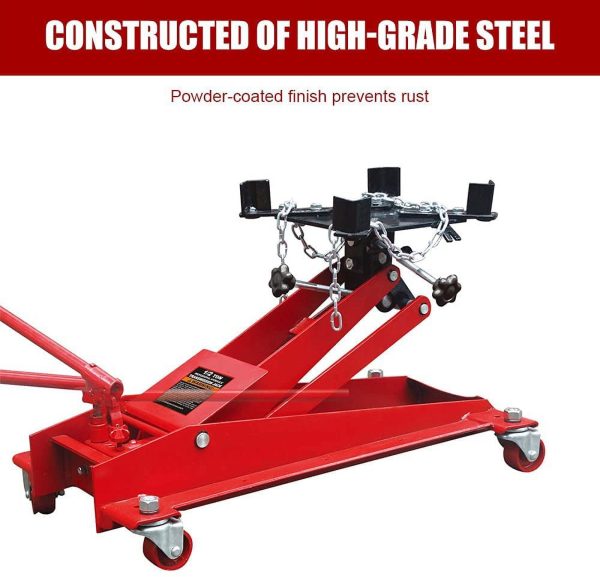 HPDAVV 1/2 Ton (1,000 lb) Capacity Hydraulic Roll-Under Transmission Service/Floor Jack, Red - Image 5