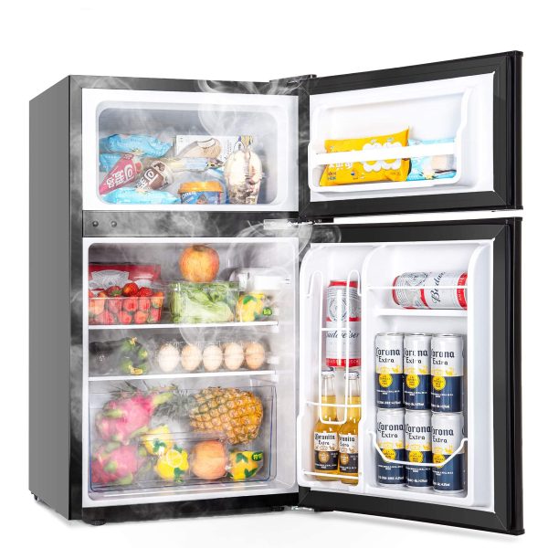 EUHOMY Mini Fridge with Freezer, 3.2 Cu.Ft Mini refrigerator with freezer, Dorm fridge with freezer 2 door For Bedroom/Dorm/Apartment/Office - Food Storage or Cooling Drinks (Black). - Image 2