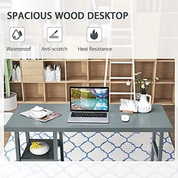 AEFRGHS Computer Desk with Shelves Modern Trestle Desk Home Office Desk with Space Saving Study Writing Desk Desk for Bedroom - Image 7