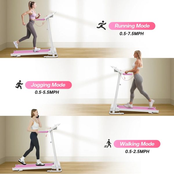 FYC Foldable Treadmills for Home, 2.5 HP, 7.5 MPH, Electric Running Treadmill Quiet Brushless Proform Treadmill for Home Gym, Running Machine with Heart Rate Sensor with LED Display (Pink) - Image 3