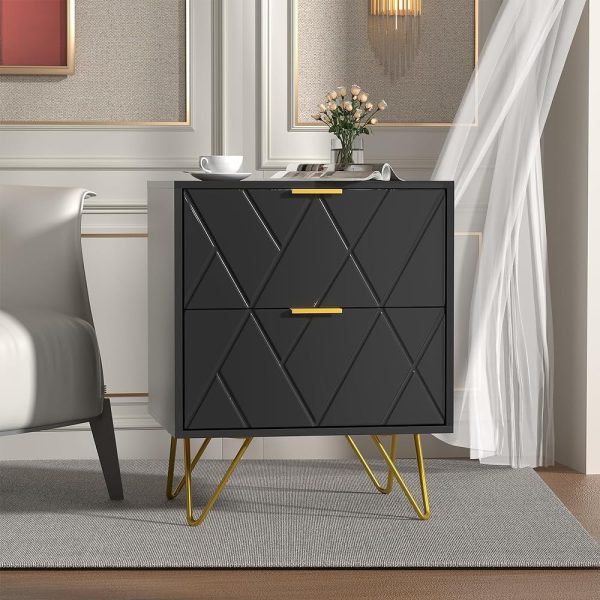 RSJIWOGZ Black Nightstand with 2 Drawers 17.7" W Modern Small End with Gold Handle & Cute Nightstand for Small Space Bedroom and Living Room Black - Image 5