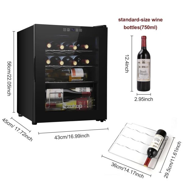 Zimtown 16 Bottle Compressor Wine Cooler Refrigerator w/Lock | Large Freestanding Wine Cellar For Red, White, Champagne or Sparkling Wine | Digital Temperature Control Fridge Glass Door Black - Image 3