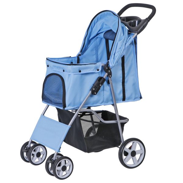 Foldable Carrier Strolling Cart 4 Wheel Pet Stroller for Cat, Dog w/ Cup Holder - Image 15