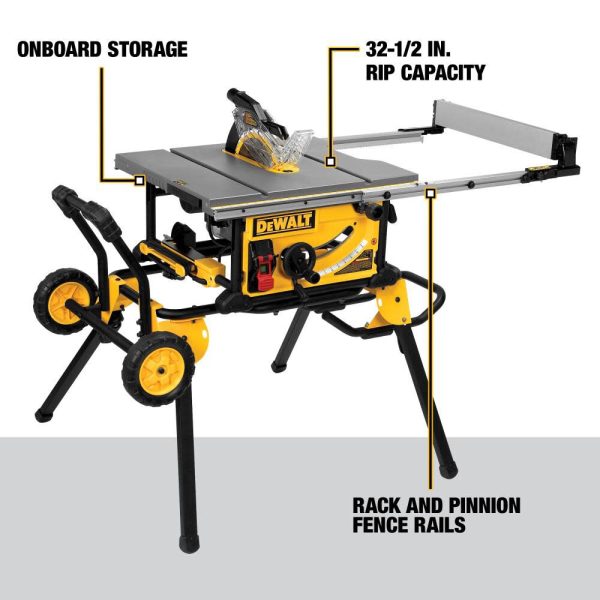 DW 10" Jobsite Table Saw 32 1/2" Rip Capacity and Rolling Stand DWE7491RS from DW - Image 2