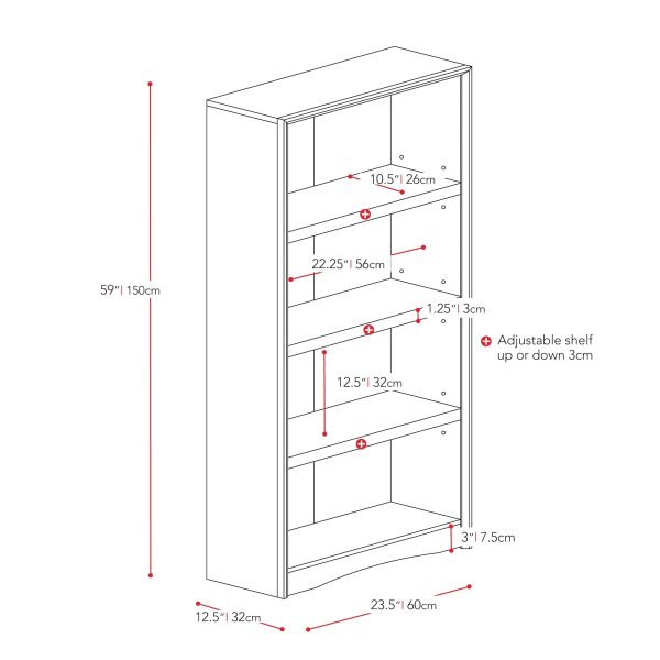 CorLiving Quadra Brown Engineered Wood Tall Adjustable 4 Shelf Vertical Bookcase - Image 6