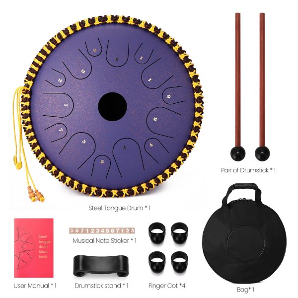 Walmeck 14 inch 14-Tone Carbon Steel Tongue Drum C-Key Hand Pan Drums with Drumsticks Percussion Musical Instruments - Image 5