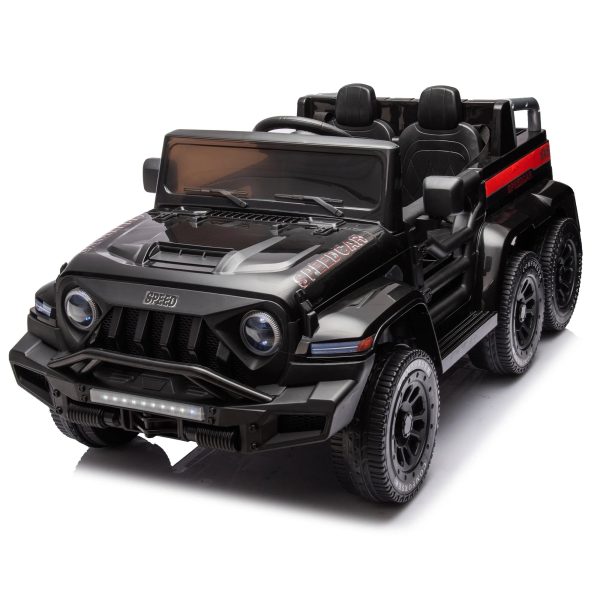 24V Ride On Car for Kids with 6 Wheel, 24V Battery Powered Ride On 4WD Electric Vehicle with Remote, Parental Rear Seat, 5-Point Safety Belt, Storage Space, Carrying Handle, Music, LED Lights (Black) - Image 2