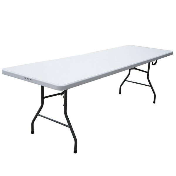 Plastic Development Group PDG-816 8 ft. White Plastic Fold-In-Half Folding Table