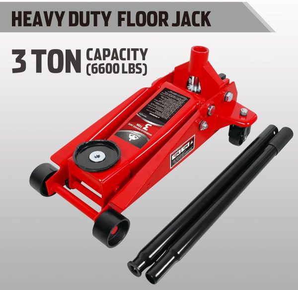 3 Ton Hydraulic Floor Jack with Quick Lift Pump Car Jack, (6,000 lb) Capacity,Red,W83025 - Image 2