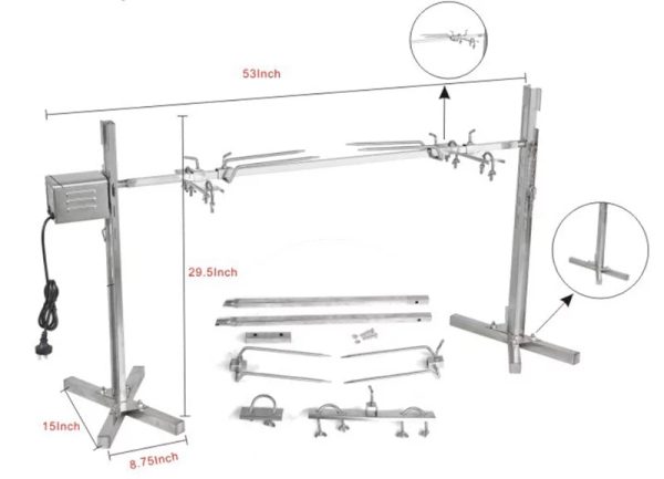 INTSUPERMAI 90lbs Rotisserie Grill Spit Roaster Tripod Electric Motor Stainless Steel Lamb Skewer - Image 6