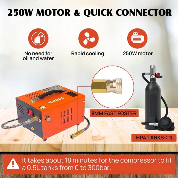 NUOGE Pcp Air Compressor,4500Psi 30Mpa Powered by Car 12V DC or Home 110V AC W/Converter - Image 4