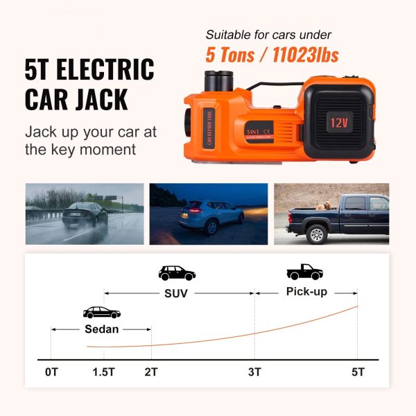 VEVOR Electric Car Jack, 5 Ton 12V Electric Hydraulic Car Floor Jack with Built-in Tire Inflator Pump for SUV Sedans - Image 2