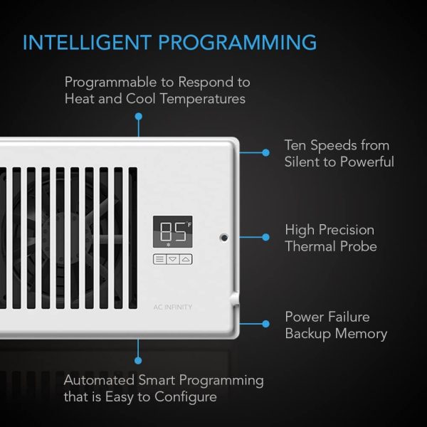 AC Infinity AIRTAP T4�� Quiet Register Booster Fan with Thermostat Control. Heating Cooling AC Vent. Fits 4�� x 10�� Register Holes. - Image 3