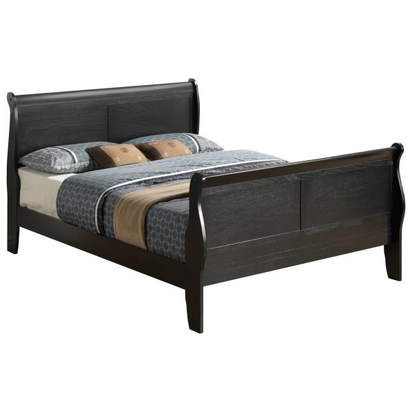 Passion Furniture Louis Philippe Sleigh Wood Bed with High Footboard, Black - King Size - Image 2