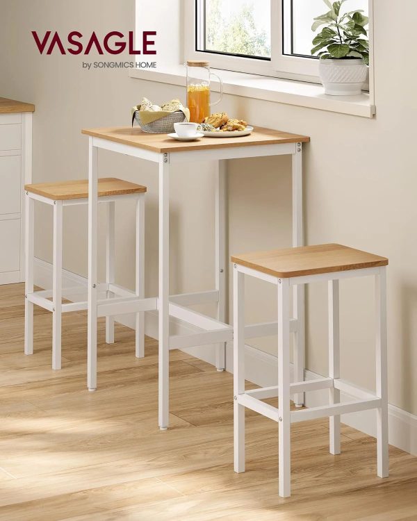 Bar Table and Chairs Set, Square Bar Table with 2 Bar Stools, Dining Pub Bar Table Set for 2, Space Saving for Kitchen Breakfast, Living Room, Party Room, Golden Oak and Cloud White - Image 2