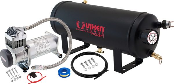 Vixen Horns 12V Air Compressor with Tank 1.5 Gallon - 150 PSI Working Pressure Onboard Air System for Train Horns/Inflating Tires, VXO8315