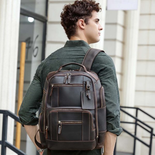 15.6" Full Grain Leather Laptop Backpack - Image 3