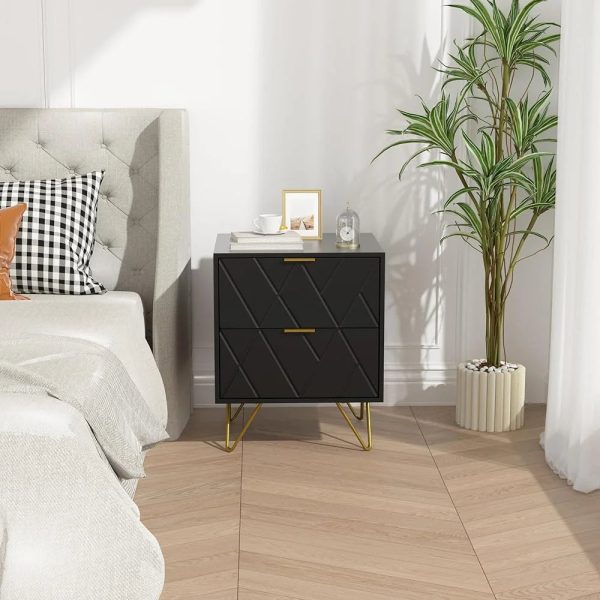 RSJIWOGZ Black Nightstand with 2 Drawers 17.7" W Modern Small End with Gold Handle & Cute Nightstand for Small Space Bedroom and Living Room Black - Image 7