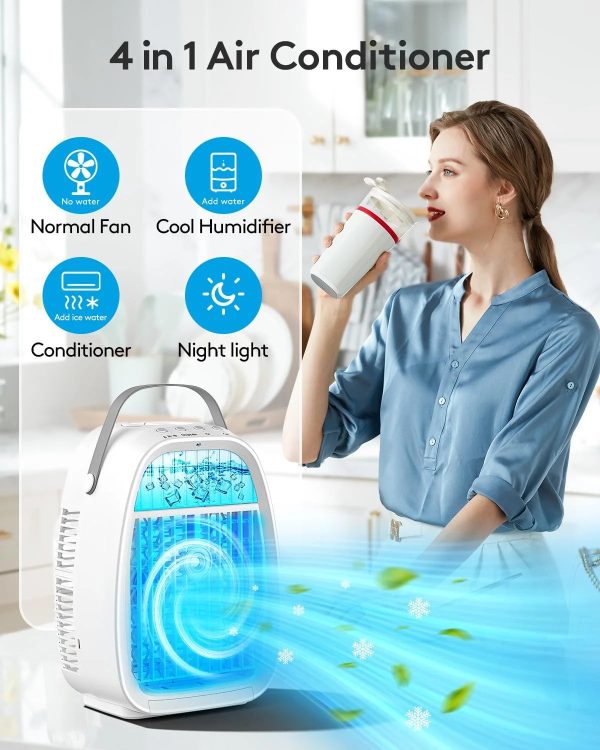 AI Portable Air Conditioners Fan, Evaporative Mini Air Cooler, Misting Humidifier Personal Air Cooler Cooling Fan with Large Water Tank 1000 ML for Home Room Office - Image 4