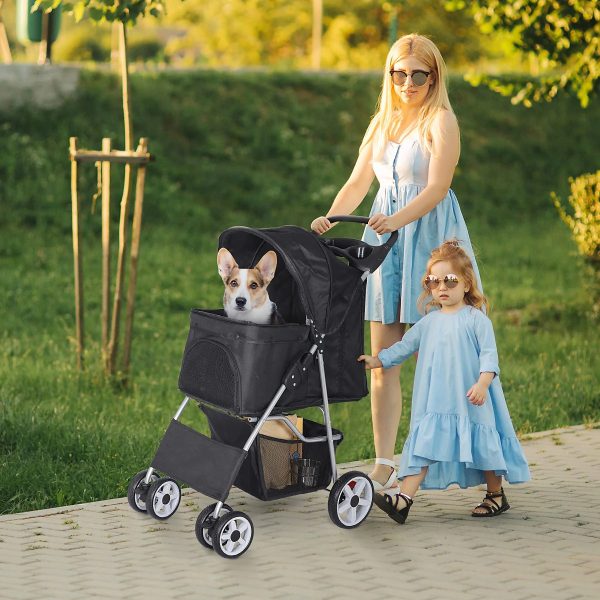 Pet Stroller 4 Wheels Dog Cat Stroller for Small Medium Dogs Cats Foldable Puppy Stroller with Storage Basket and Cup Holder - Image 9