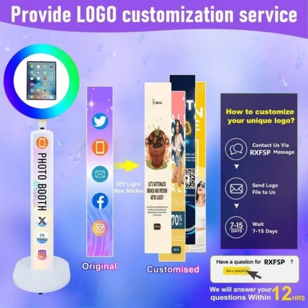 Upgraded White iPad Photo Booth for iPad 10.2'' 10.9'' 11'' 12.9'' Selfie Photo booth Station Machine with RGB Ring Light,Free Custom Logo with Flight Case for Parties Christmas,Wedding Events Rental - Image 8