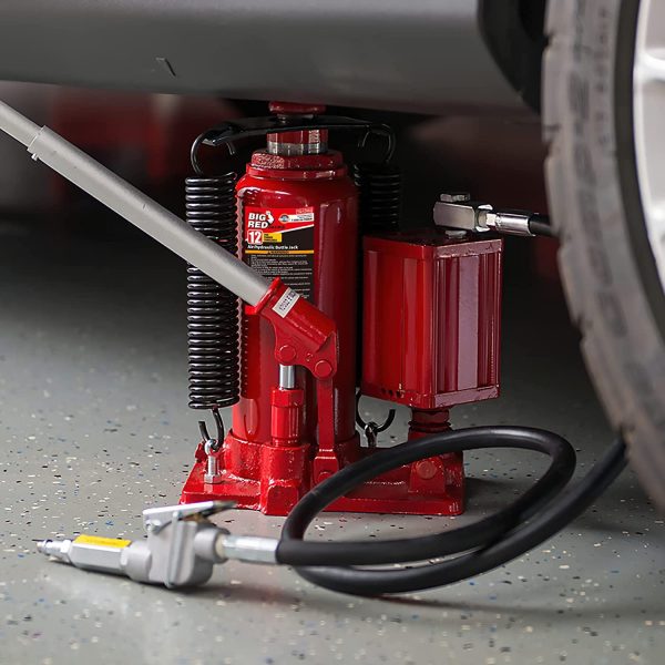 BIG RED 12 Ton Pneumatic Air Hydraulic Bottle Jack with Manual Hand Pump, Red, W9126R - Image 3