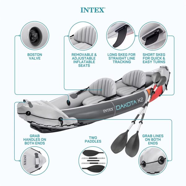 Open Box Intex Dakota K2 2 Person Vinyl Inflatable Kayak with Oars and Pump - Image 8